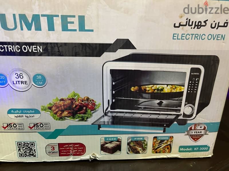 kumtel electric oven جديد بضمان سنه 1