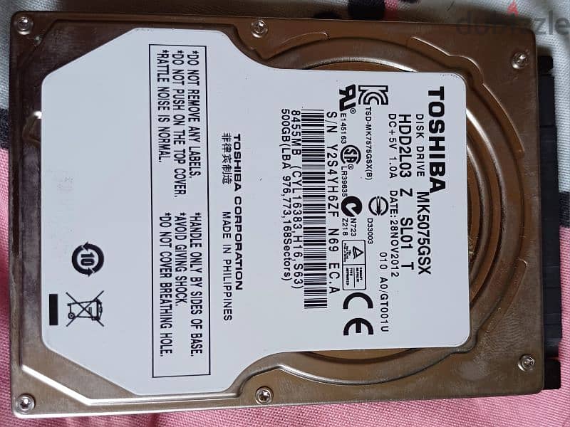 Hard Toshiba 500GB HDD.    100% :هيلث 0