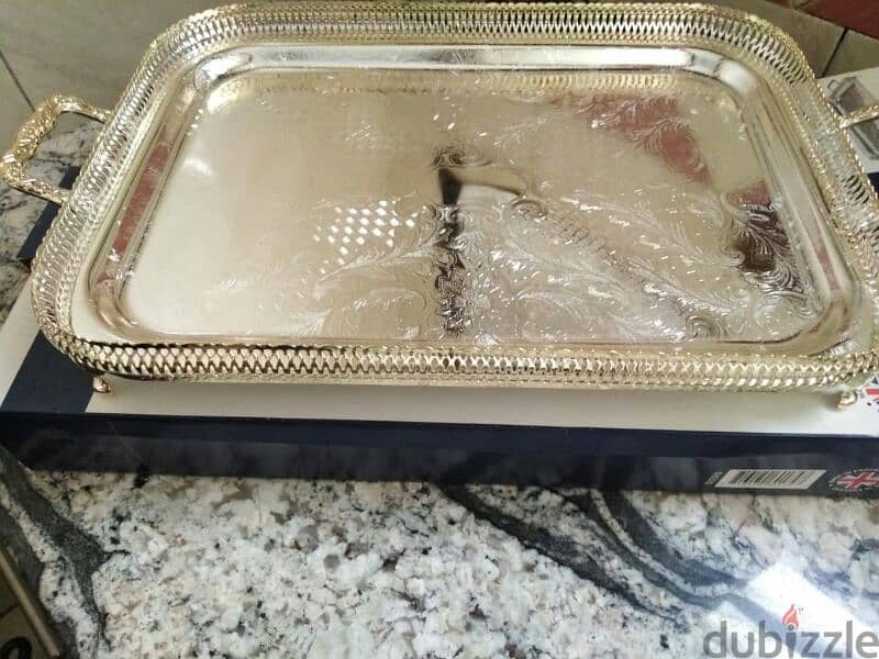 صينية فضة كوين أن بالكرتونة من شيفيلد  Queen Anne silver  tray 0