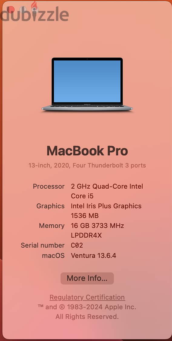 MacBook Pro13”2020-Core i5Touch barالجهاززيرو في الضمان 3