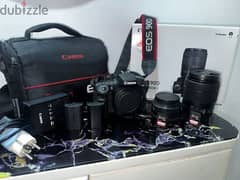 كاميرا Canon 90D + اثنين لينس 18-135 وعدسه تانيه50m واثنين كرت ميموري