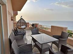 ready to move chalet for sale, 3 rooms, fully finished, in La Vista Gardens, Ain Sokhna, sea view, in installments