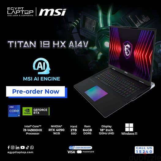 Msi Titan 18 HX A14VIG Intel Core i9-14900HX 2TB SSD 64GB Ram Nvidia 0