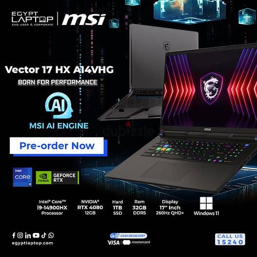 Msi Vector 17 HX A14VHG Intel Core I9-14900HX 1TB SSD 32GB RAM Nvidia 0