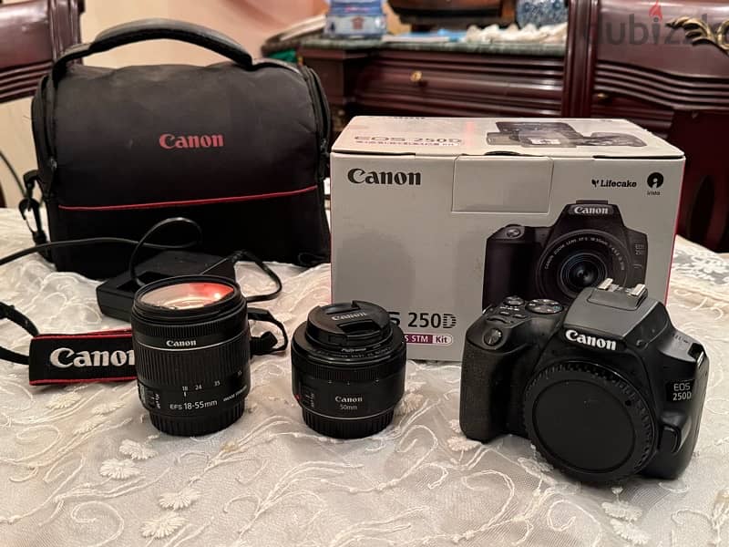 canon 250D + lens 50 + lens 18-55 0