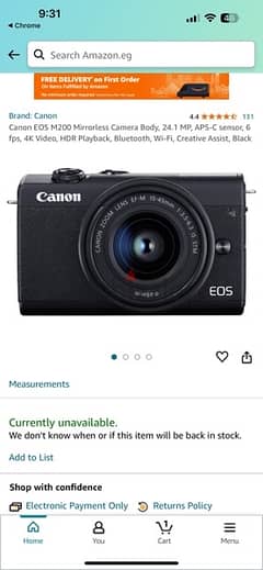 canon M200 mirrorless in very good condition