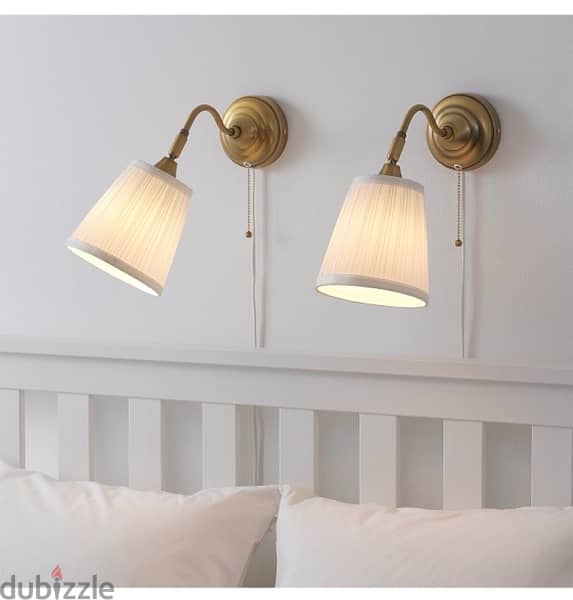 2 IKEA ARSTID Wall lamps: Brass + white chapeau 1