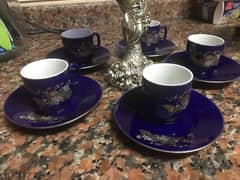 طقم فناجين قهوة وشمعدان ازرق في سيلفر