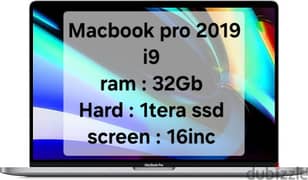 labtop AppleMacbook pro2019(i9-32Gb-1Tera-16IN) لاب توب ابل بالضمان
