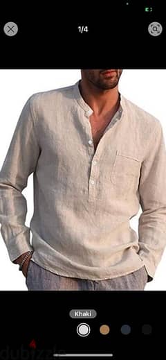 Men’s Summer Linen Button Khaki shirt 0