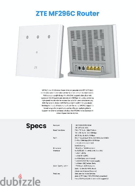 ZTE & VODAFONE MF296C 4G LTE SUPER SPEED+ Home Wireless Router 4