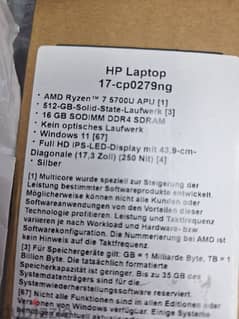 HP Laptop 17,3" FHD Display AMD Ryzen 7-5700U  16GB DDR4 RAM 
512GB