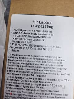 HP Laptop 17,3" FHD Display AMD Ryzen 7-5700U  16GB DDR4 RAM  512GB