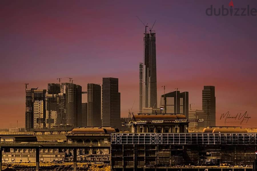 Without down payment, a fully finished office in the first skyscraper area in Egypt, in front of the iconic tower, the Green River, and Bin Zayed Axis 1