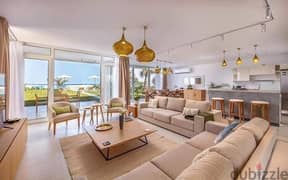 For sale, a hotel chalet with a view on the lagoon, finished with air conditioners, in the heart of the northern coast of Ras Al-Hikma, in installment 0