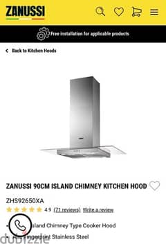 ZANUSSI 90CM ISLAND CHIMNEY KITCHEN HOOD 0