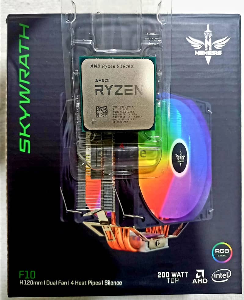 بروسيسور Ryzen 5 5600x معاه كولر RGB جاي ب 4 أنابيب متاح كميات 4