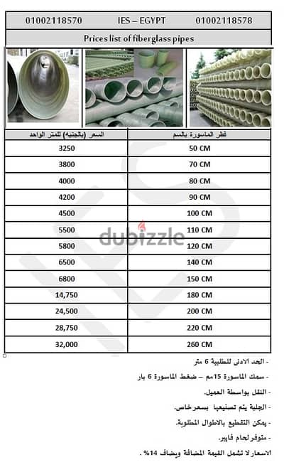 مواسير فيبر جلاس اقطار متعدده