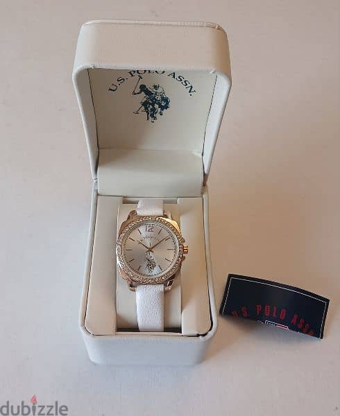 U. S. Polo Assn. Women's Rhinestone Case Strap Watch New 1