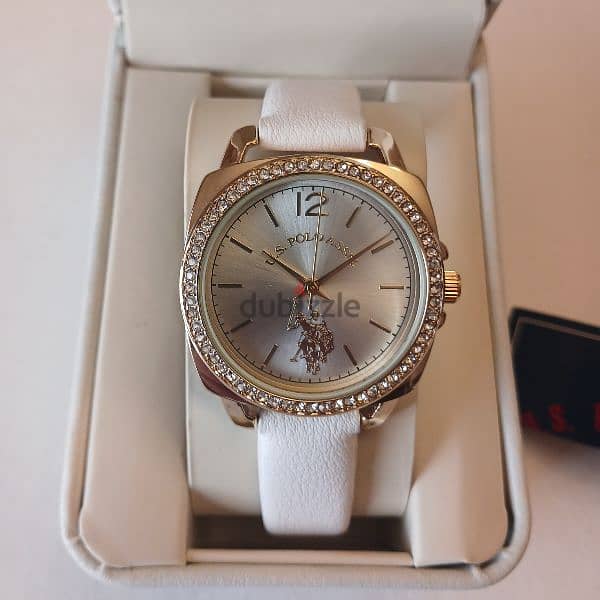 U. S. Polo Assn. Women's Rhinestone Case Strap Watch New 7