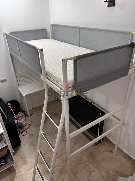 Loft bed with built-in table for study + Mattress90x200cm. IKEA 4