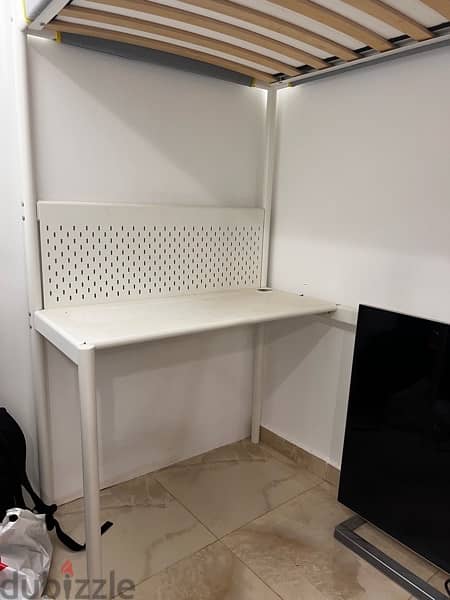 Loft bed with built-in table for study + Mattress90x200cm. IKEA 5