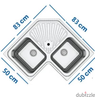 حوض مطبخ الأصيل زاوية مربع 2 عين 83 × 83 سم بفتحة للخلاط إستانلس