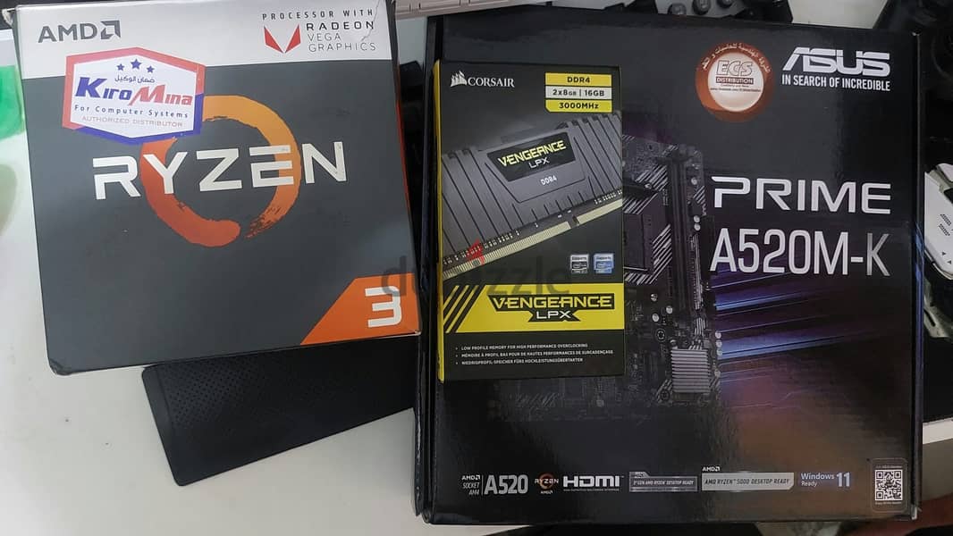 بنادل للبيع   Asus PRIME A520M-K + Ryzen 3 2200G + RAM CORSAIR 16GB 0