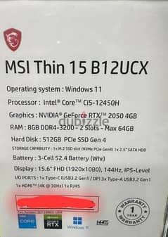 msi Thin 15 B12ucx