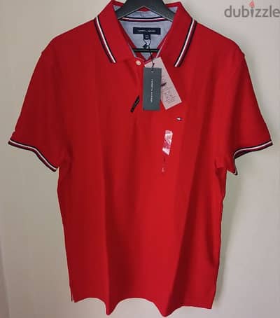 Tommy Hilfiger Men's Polo Shirt Size L Regular Fit - Red Color