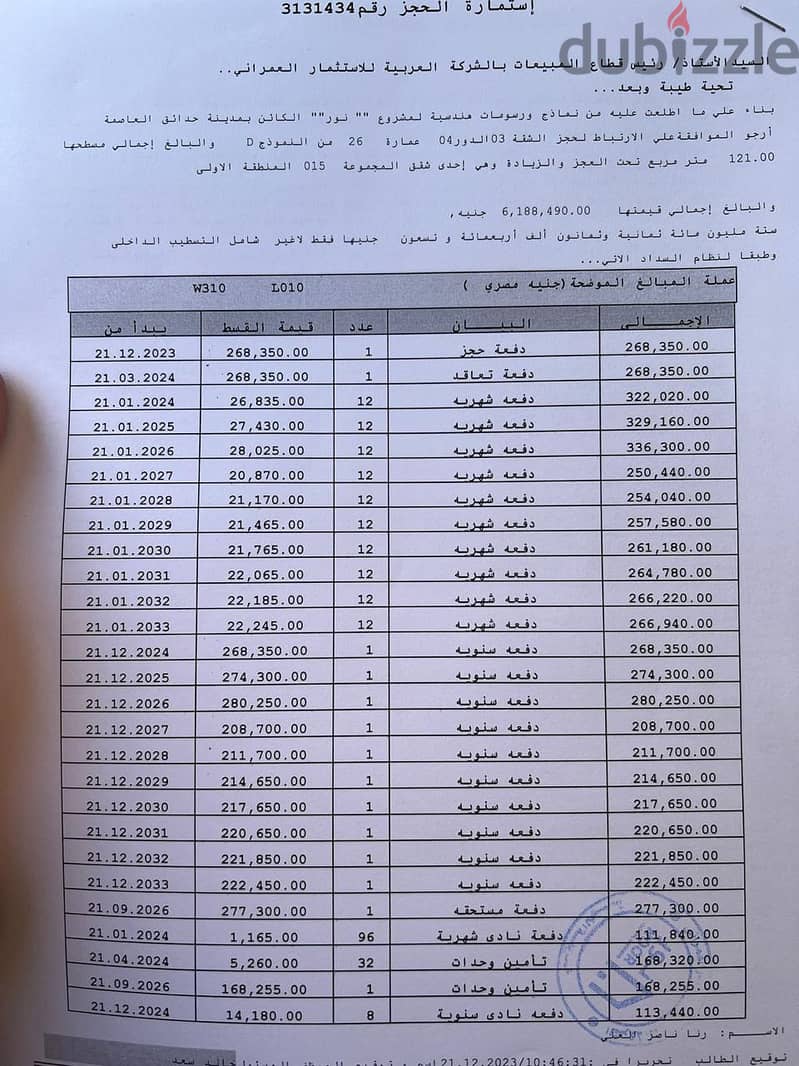 فرصه للبيع في مدينه نور شقه 121م أعلي تميز L10 ع وايد جاردن بأقل اوفر 3