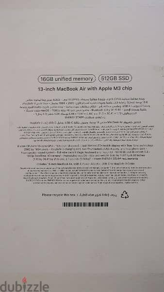 Macbook M3 Air, 16GB ram, 512GB storage, 13-inch 2