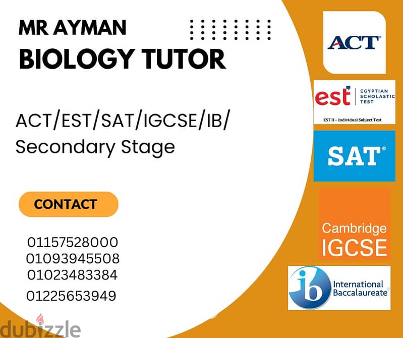 مدرس احياء بيولوجي  مناهج امريكيه /Biology Tutor ACT/EST/SAT/IG/IB 0