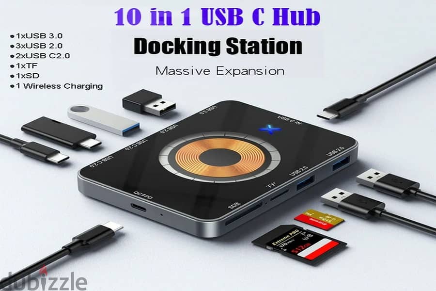 USB-Multi Hub-Wireless Charging-MagSafe10 in 1 يو أس بى شاحن لاسلكى 0