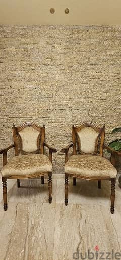 Elegant Vintage Wooden Armchairs with Upholstered Seats - Set of 2 0