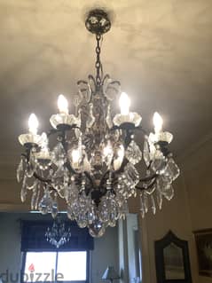 1960s Czechoslovakian Bohemian Glass and bronze Chandelier