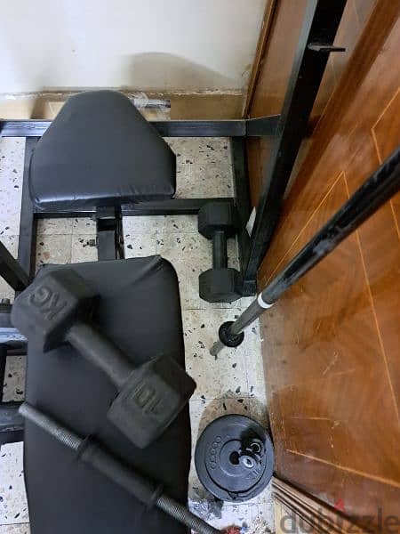 HOME GYM EQUIPMENT SET (Bar dumbell bench weights) 2