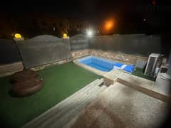 300 sqm townhouse villa for rent in an upscale compound, upscale furnished and fully air-conditioned, front and back garden, and a new swimming pool. 0