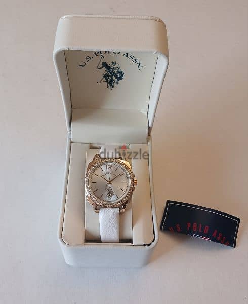 U. S. Polo Assn. Women's Rhinestone Case Strap Watch New 1