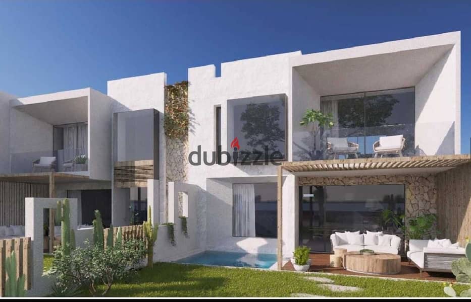 Twin house, third row on the sea, immediate receipt, finished, with air conditioning, in Al-Masif Compound, North Coast 7