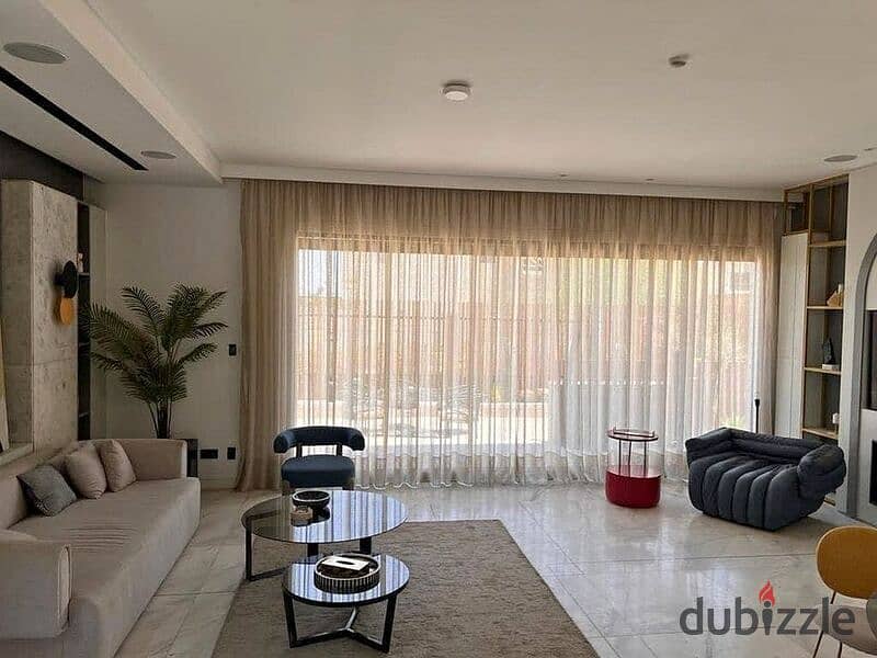 3-bedroom apartment, ground floor with garden, ultra-finished, super luxury, for sale in Cleo phase , Palm Hills Compound, New Cairo Direct, dir 1