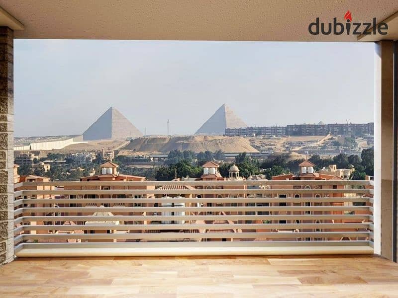 With daily dollar return, a hotel apartment near the pyramids and in front of the Oasis Hotel, two rooms and a reception for sale in a compound, built 2