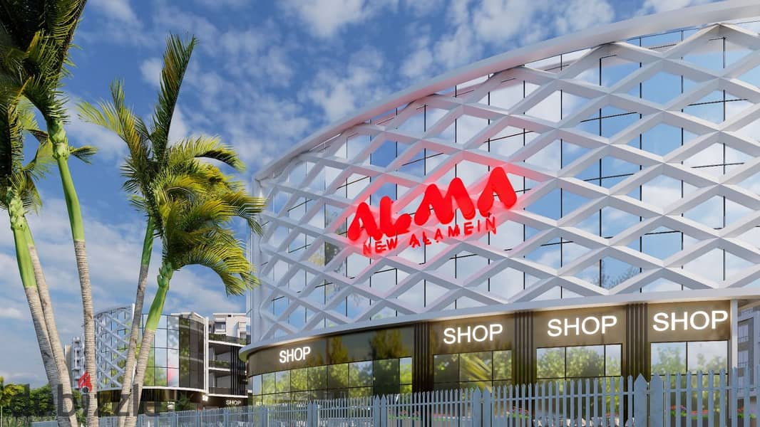 محل دور ارضي + اوت ايريا للبيع في العلمين في أشهر مول تجاري Alma Mall تقسيط بمقدم 10% فقط 8