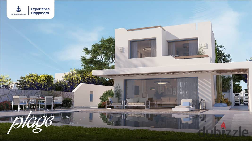 Villa for sale, Sea View, 5% down payment and installments over 8 years, with the latest launch of Mountain View in El Alamein City, Plage Compound 13