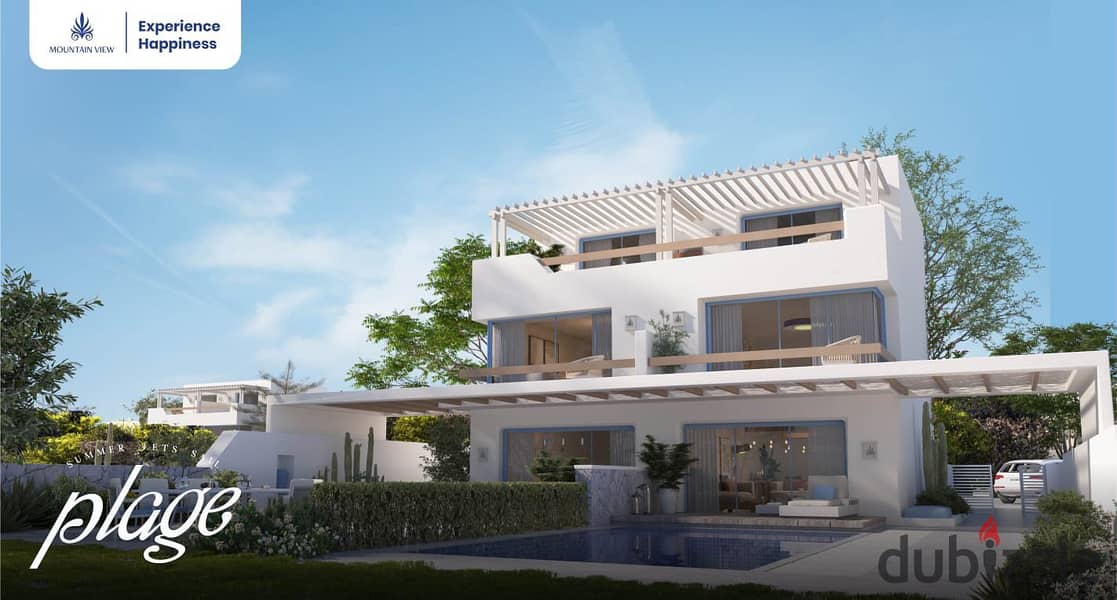 Villa for sale, Sea View, 5% down payment and installments over 8 years, with the latest launch of Mountain View in El Alamein City, Plage Compound 25