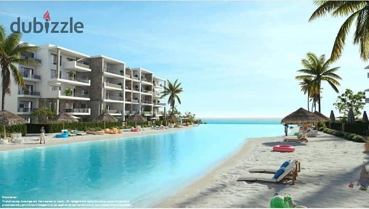 Hotel chalet , sea view, ultra super deluxe finishing, Ras El Hekma, North Coast, 5% down payment, 8-year installments 9