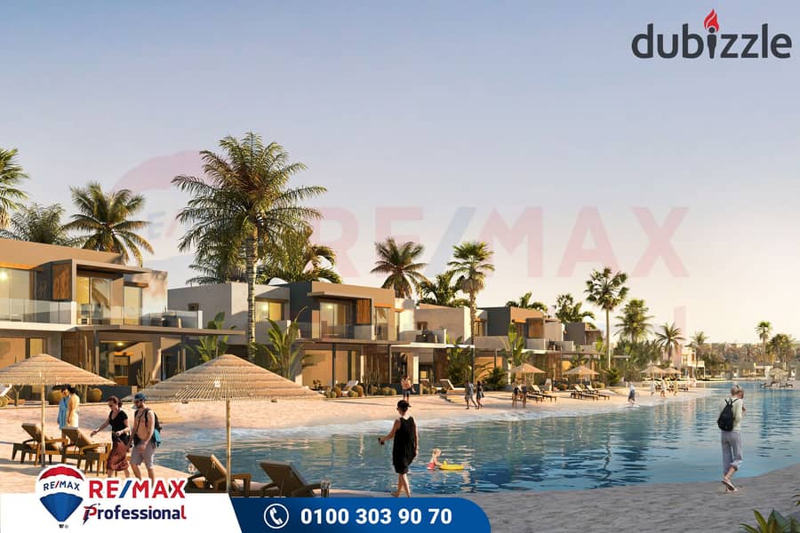 With a down payment of 800,000 EGP, exclusively the last twin house of its kind in (Ras El Hekma) directly on the lagoon in the most distinguished loc 7