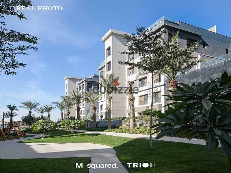 Apartment for sale in the heart of Golden Square, with a 5% down payment and equal installments, in Trio Gardens with M Square 26