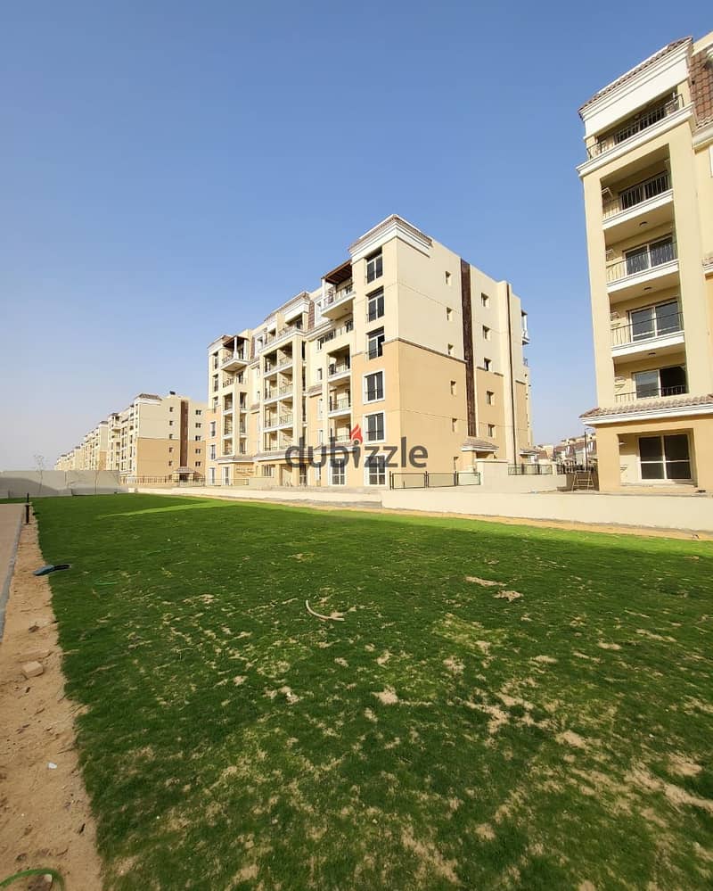 Studio for sale, wall by wall, Madinaty, with a 5% down payment and installments over 8 years, in Sarai Compound, area 65 m, with a 31 m private garde 11