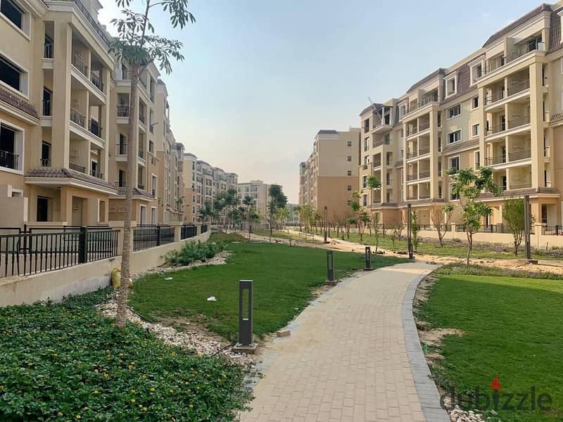 Own a 144 m² ground floor apartment with a 147 m² garden in Sarai Compound with distinguished services on the Suez Road and next to Madinaty with a 10 7